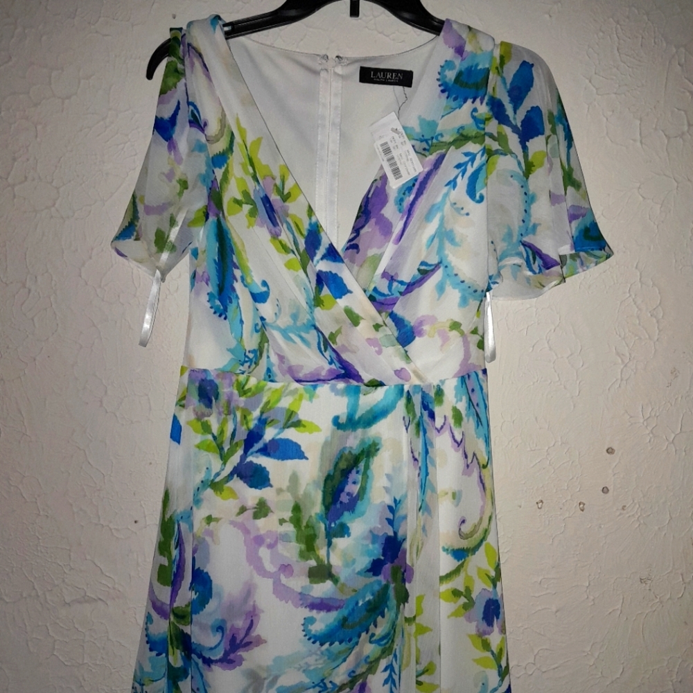 Floral Print Dress - Blue and Green